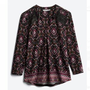 Daniel Rainn Caleena 3/4 Sleeve Pleated Crochet Detail Knit Top XL Black